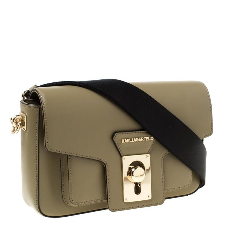 Karl Lagerfeld Olive Green Leather K/Pin Closure Crossbody Bag For Sale
