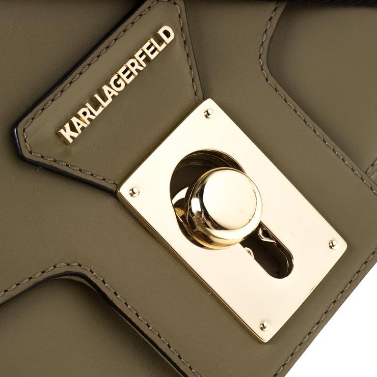 Karl Lagerfeld Olive Green Leather K/Pin Closure Crossbody Bag For Sale