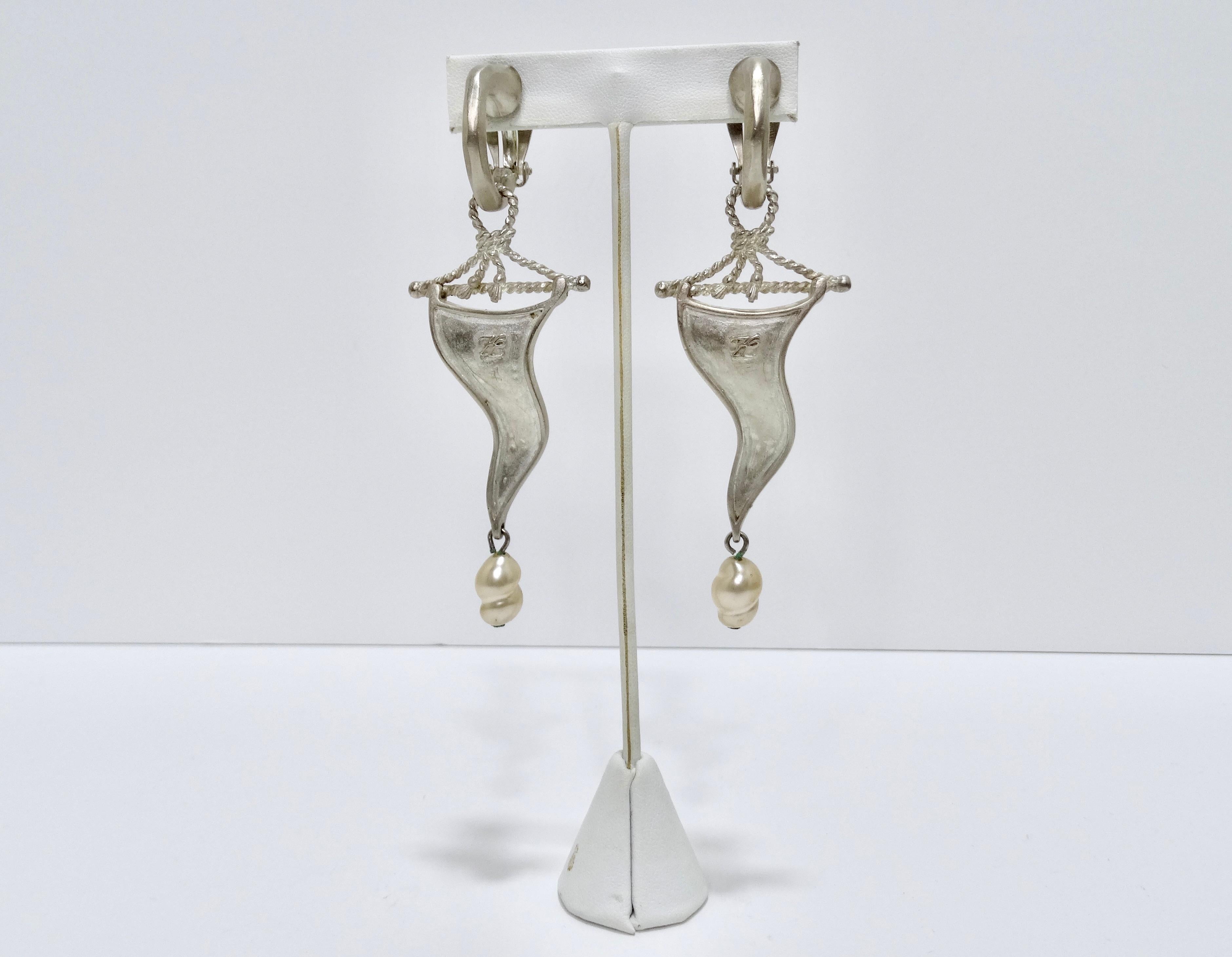 Karl Lagerfeld Ornate Earrings with Pearl For Sale 2