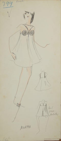 Karl Lagerfeld Original Fashion Sketch Colored Pencil Drawing 799 Norma