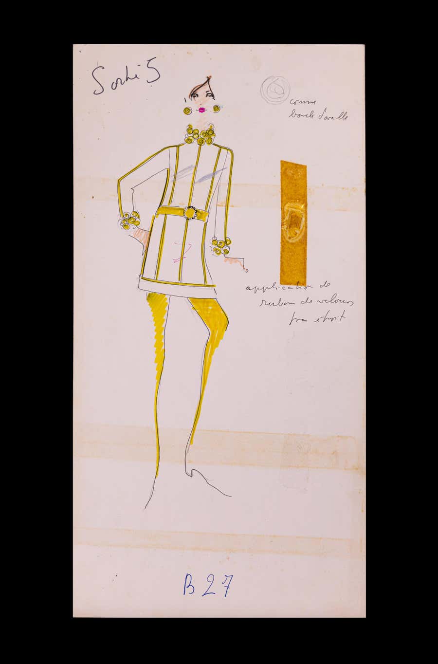Karl Lagerfeld Original Fashion Sketch Ink Drawing with Marker B27