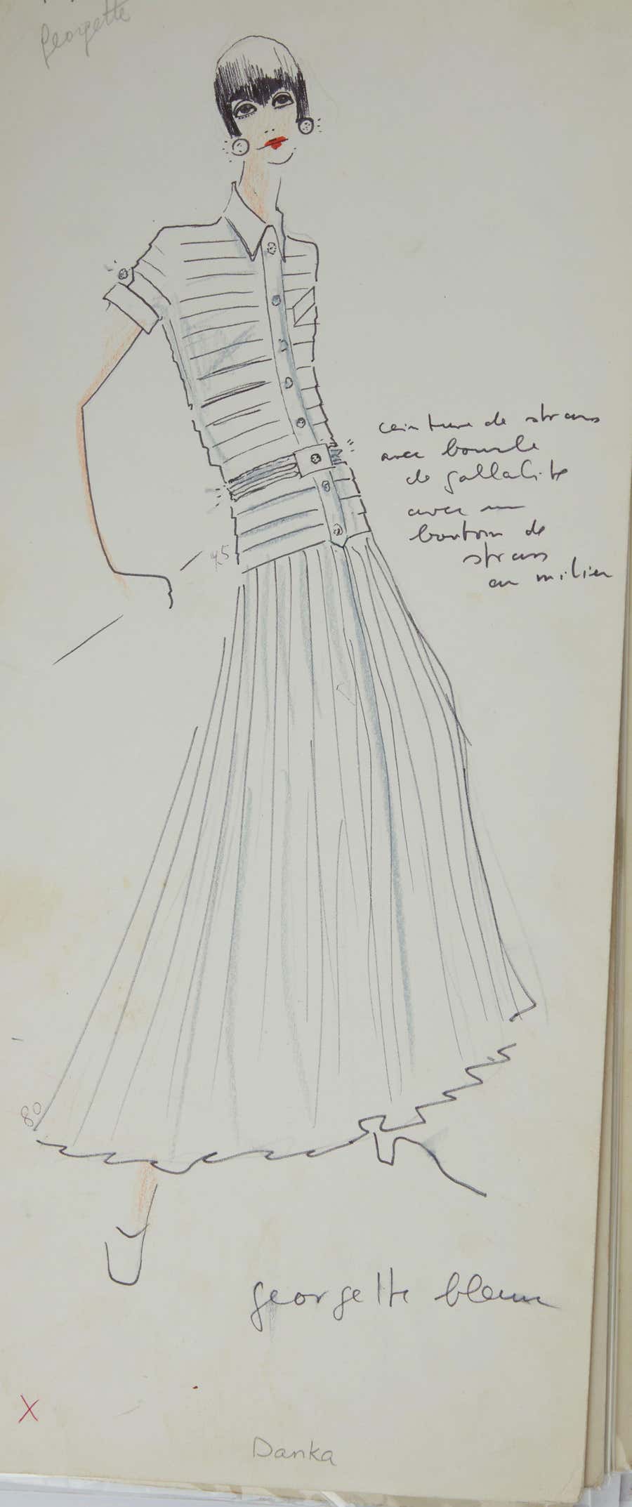Karl Lagerfeld Original Fashion Sketch Ink Pen with Marker Drawing Danka