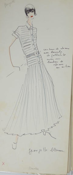 Karl Lagerfeld Original Fashion Sketch Ink Pen with Marker Drawing Danka