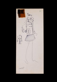 Karl Lagerfeld Satz von 2 Original-Mode-Skizzen Tuschezeichnung T-34 & 416