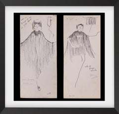 Karl Lagerfeld Set of 2 Original Fashion Sketches Pencil Drawing T-61 & X67