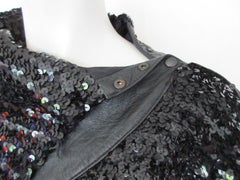 Karl Lagerfeld Paris Black Leather Sequin Embroidered Sweater