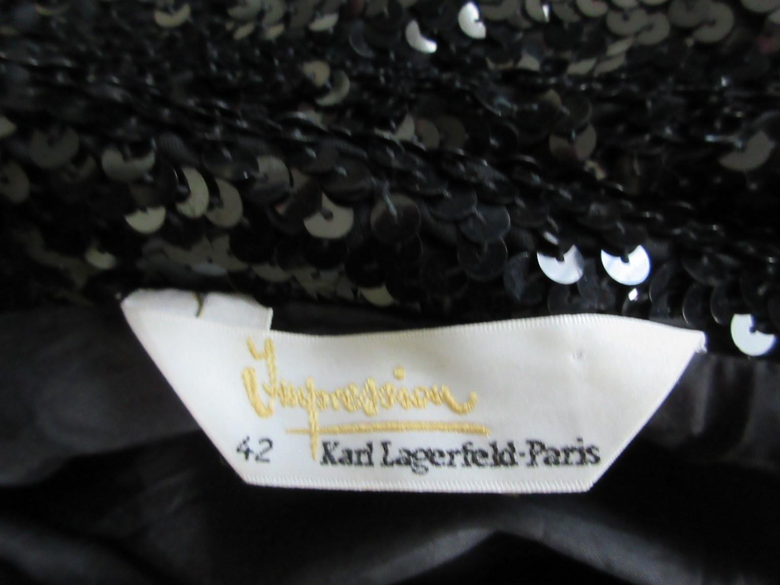 Karl Lagerfeld Paris Black Leather Sequin Embroidered Sweater For Sale 2