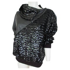Vintage Karl Lagerfeld Paris Black Leather Sequin Embroidered Sweater