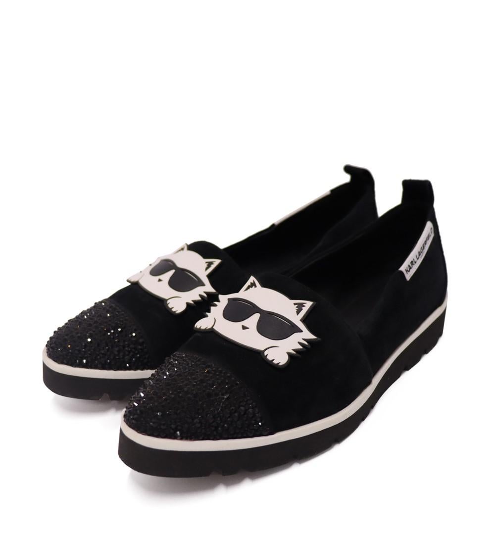 Karl Lagerfeld Paris Carma Sneakers , Features a slip-on style, rhinestone-covered cap toe, foam footbed and toothy sole.

Material: Suede
Size: US 7.5
Overall Condition: Good
Interior Condition: Like new
Exterior Condition: Minor suede scuffing