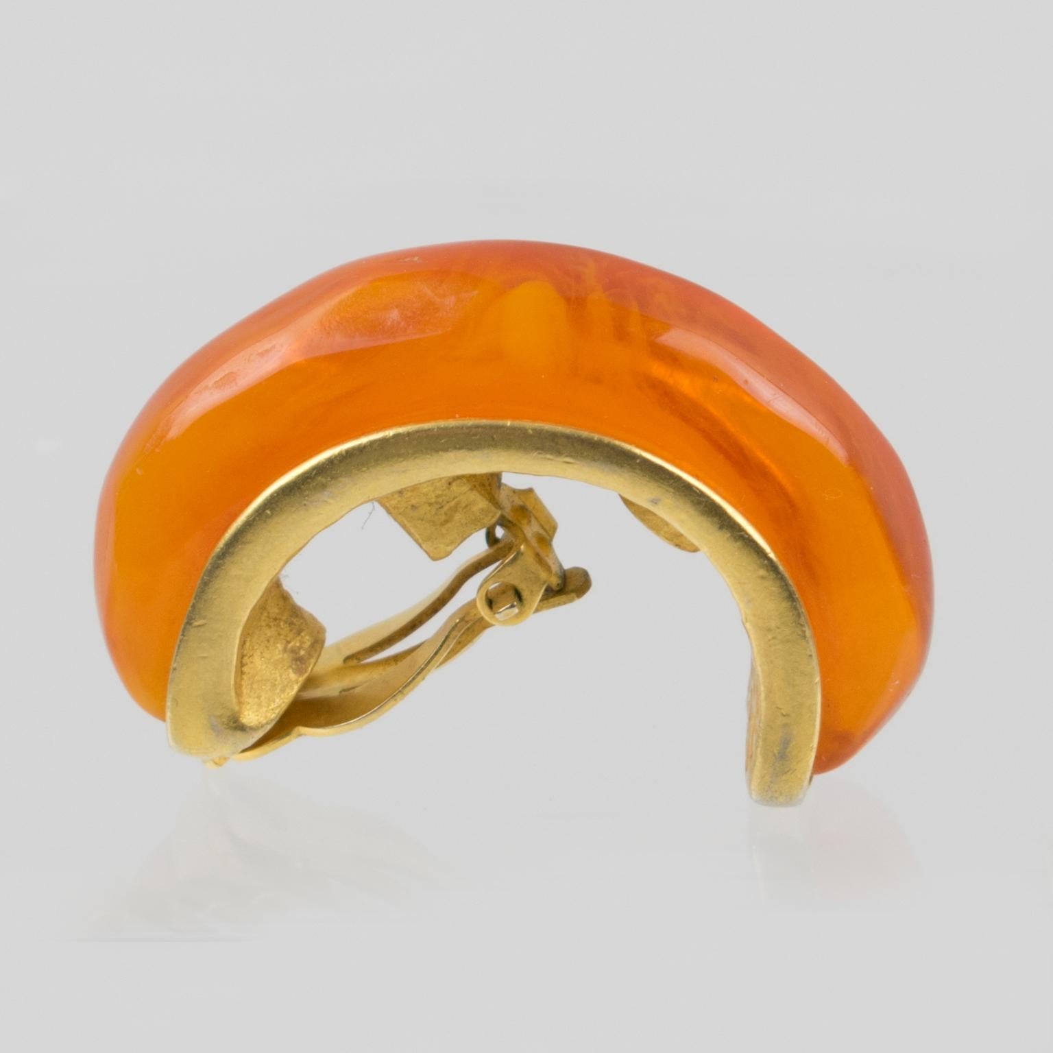 Karl Lagerfeld Clip Earrings Orange Resin Hoop 6