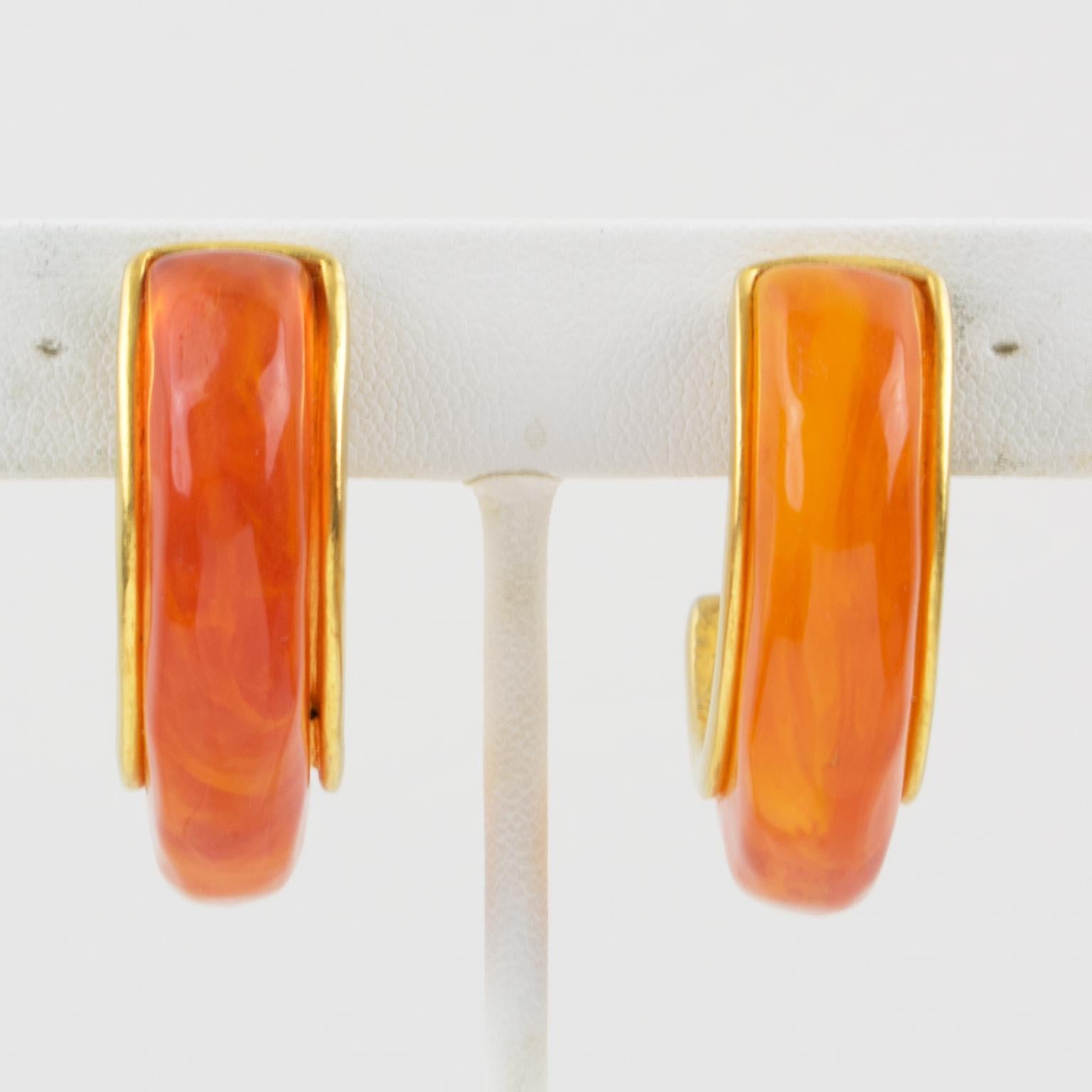 Karl Lagerfeld Clip Earrings Orange Resin Hoop 1