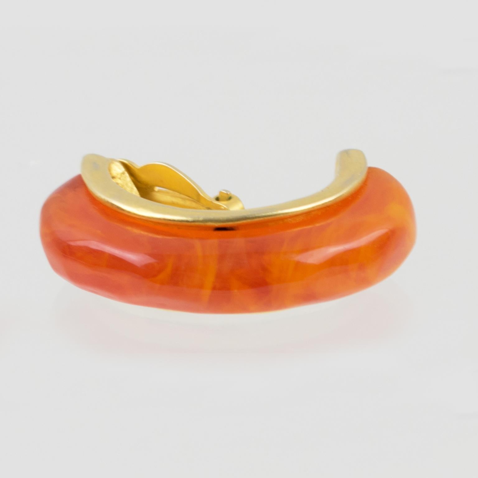 Karl Lagerfeld Clip Earrings Orange Resin Hoop 5