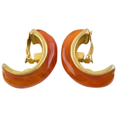 Karl Lagerfeld Clip Earrings Orange Resin Hoop