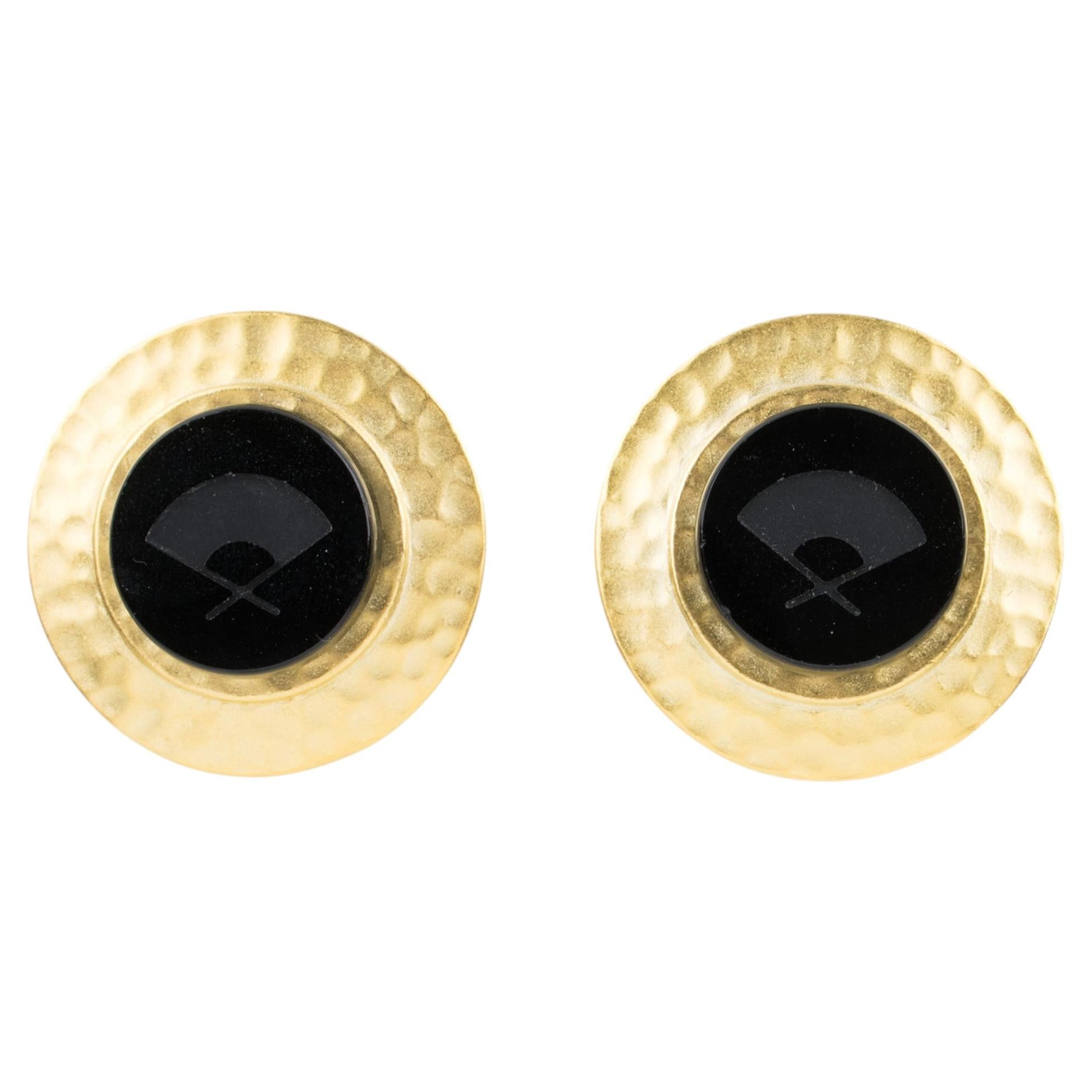 Karl Lagerfeld Paris - Boucles d'oreilles à clip en métal doré et intaille noire