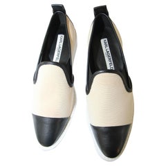 Karl Lagerfeld Paris Unisex Off White Black Cap Toe Slip-On Shoes Sz 6