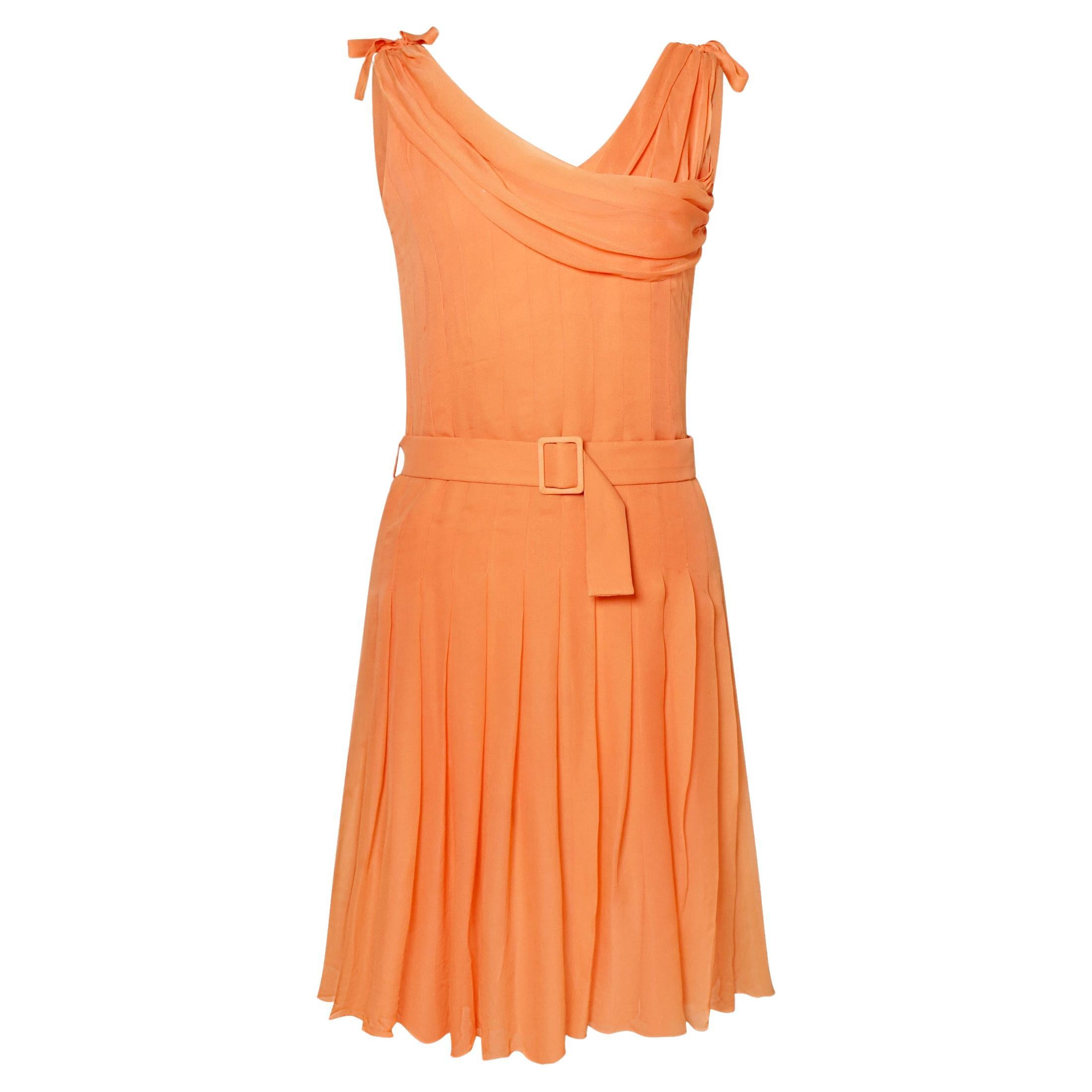 Karl Lagerfeld Pleated Orange Chiffon Dress, S/S 2001