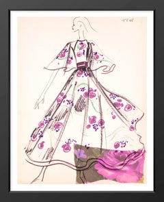 Karl Lagerfeld Original Modeskizze Tuschezeichnung mit Aquarell T546