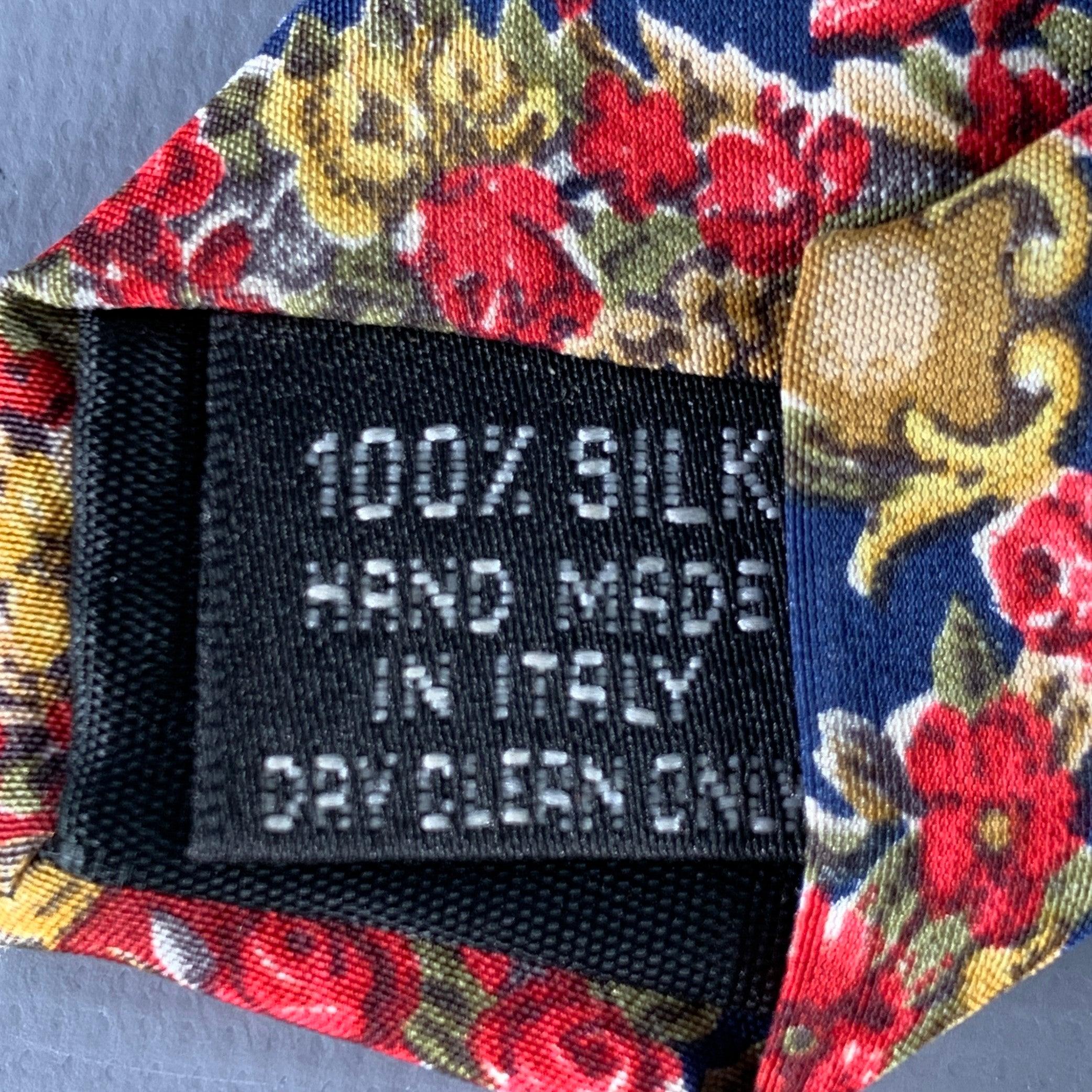 KARL LAGERFELD Red Blue Gold Baroque Floral Silk Tie In Good Condition For Sale In San Francisco, CA