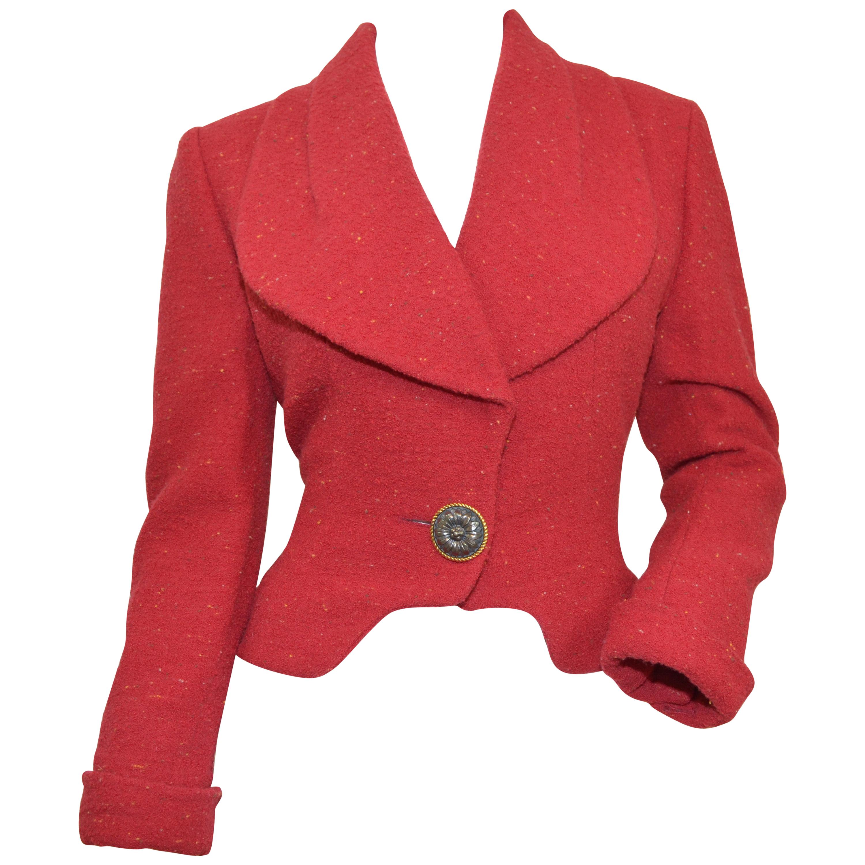 Karl Lagerfeld Red Confetti Tweed Cropped Jacket