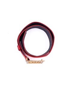Karl Lagerfeld Red Leather Belt with Gold Name Plate Buckle