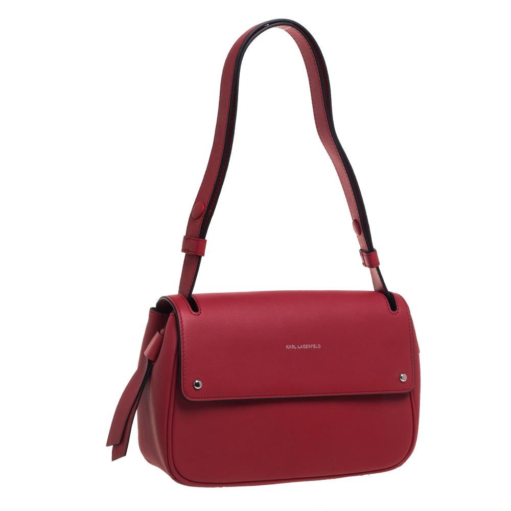 Karl Lagerfeld Red Leather K/Ikon Shoulder Bag In Excellent Condition In Dubai, Al Qouz 2