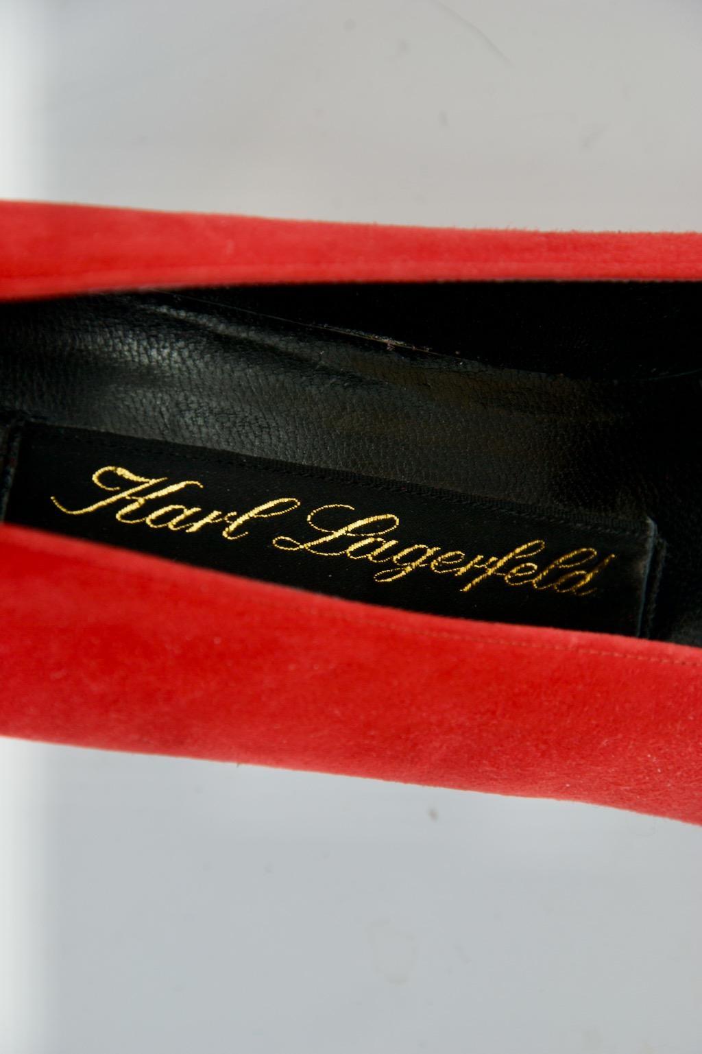 Karl Lagerfeld Red Suede Platform Pumps For Sale 4