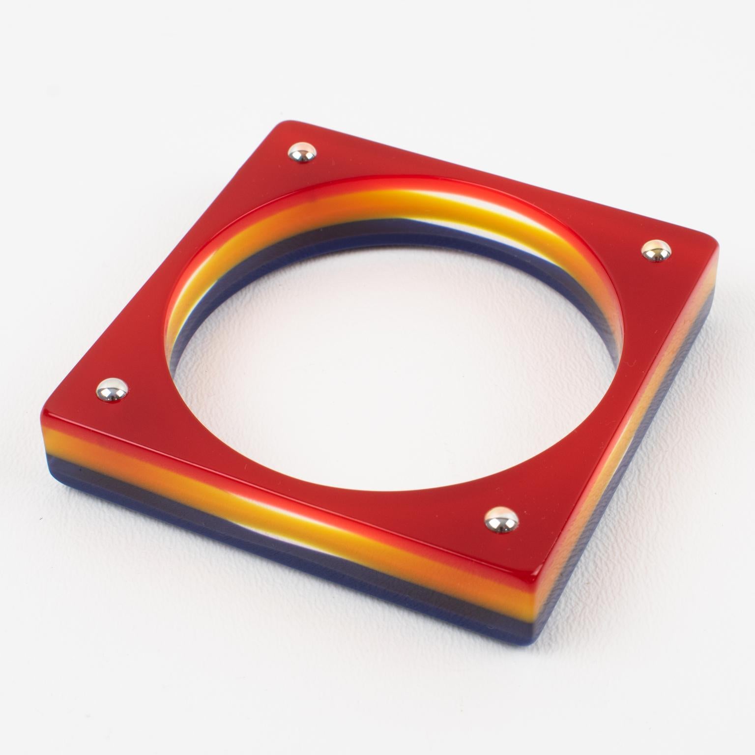 Karl Lagerfeld Red, Yellow and Blue Resin Square Bracelet For Sale 2
