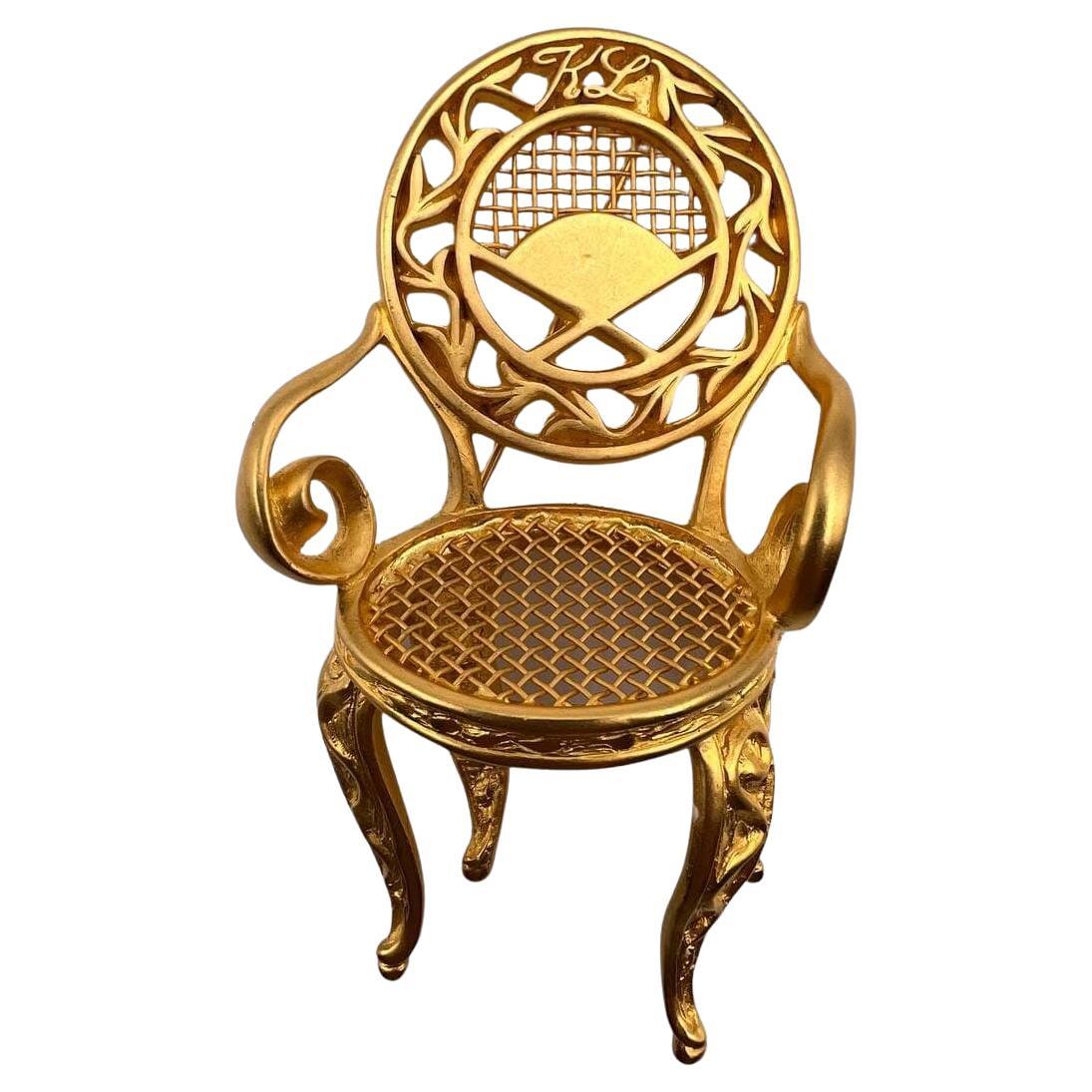 Karl Lagerfeld Rococo Louis XV 24k Gold Chair Brooch, 1980s For Sale