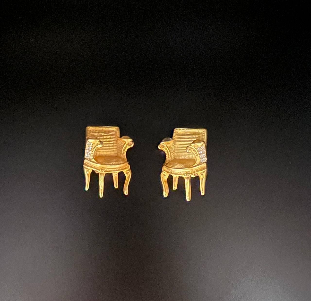 Karl Lagerfeld Rococo Louis XVI Gold Chair Clip-on Earrings, 1980s 2