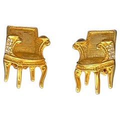 Karl Lagerfeld Rococo Louis XVI Gold Chair Clip-on Earrings, 1980s
