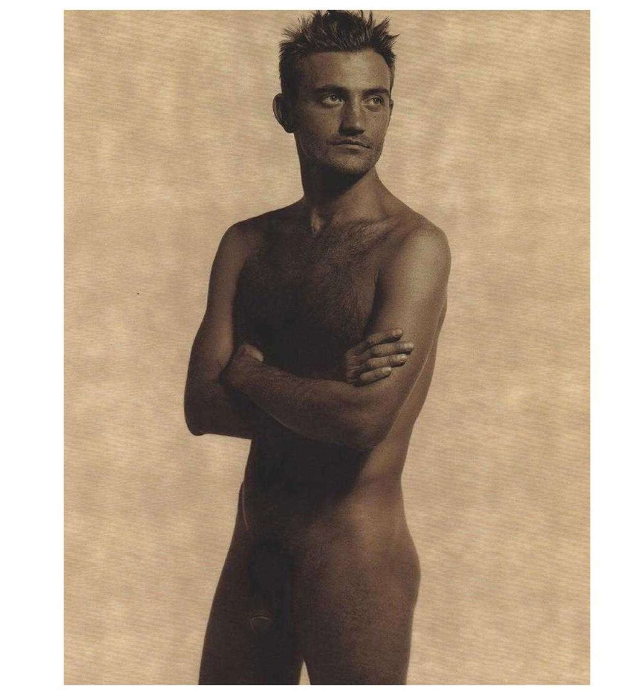 Gorgeous photo print by the iconic photographer and fashion designer Karl Lagerfeld of Max Delorme. Image captured and satin finish umber photo-lithograph printed in 1997. Measures: 10.75 x 13.25 inches. Unframed.
 