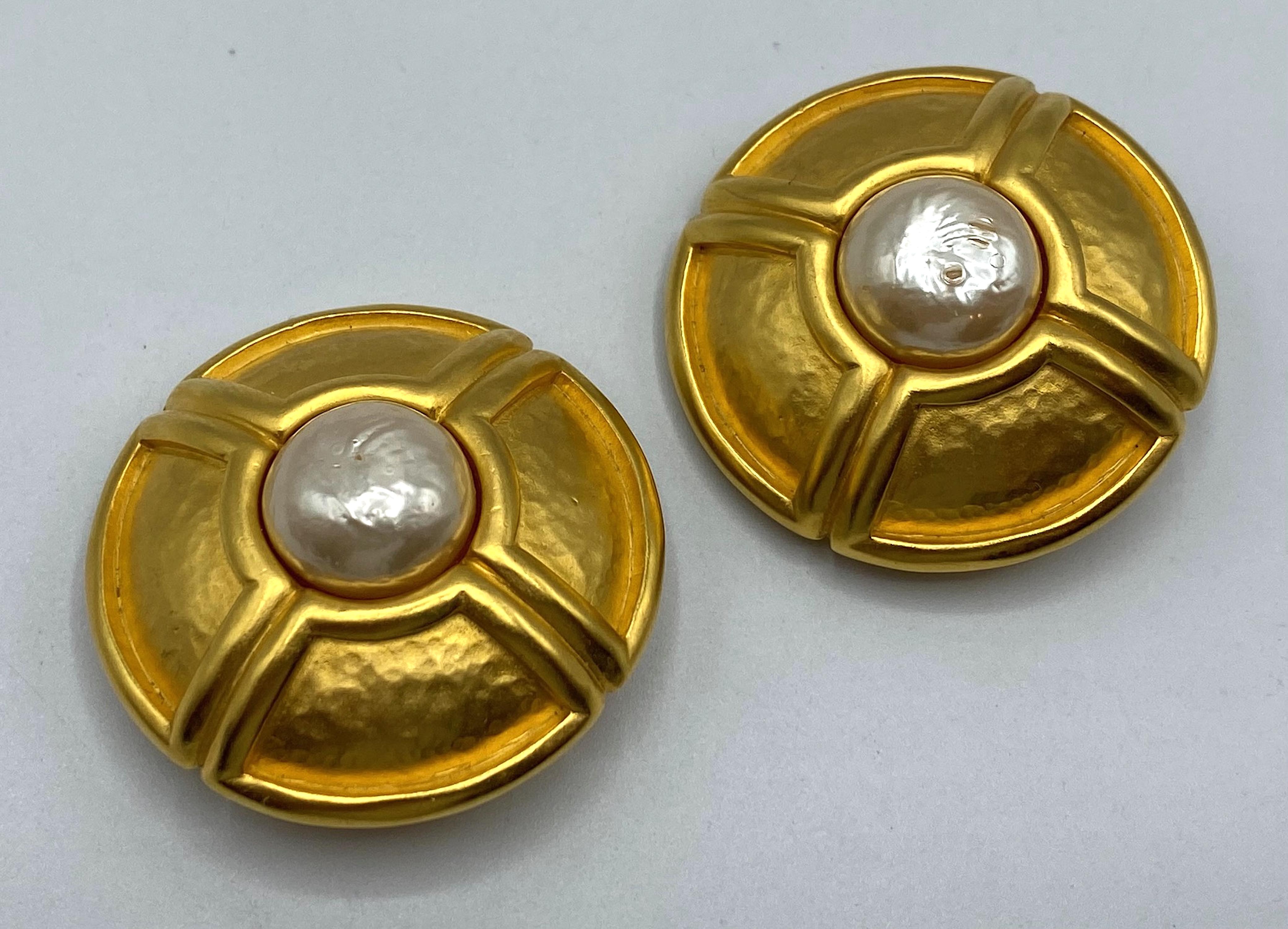 Karl Lagerfeld Satin Gold and Pearl Earrings For Sale 3