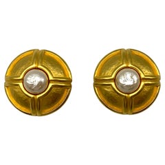 Vintage Karl Lagerfeld Satin Gold and Pearl Earrings