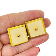 KARL LAGERFELD signed vintage matte gold square resin designer clip on earrings