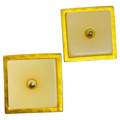 KARL LAGERFELD signed vintage matte gold square resin designer clip on earrings
