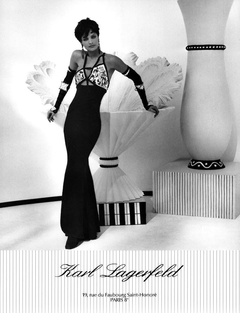  Karl Lagerfeld Silk SS 1993 Ad Campaign Halter Gown with Beading For Sale 11