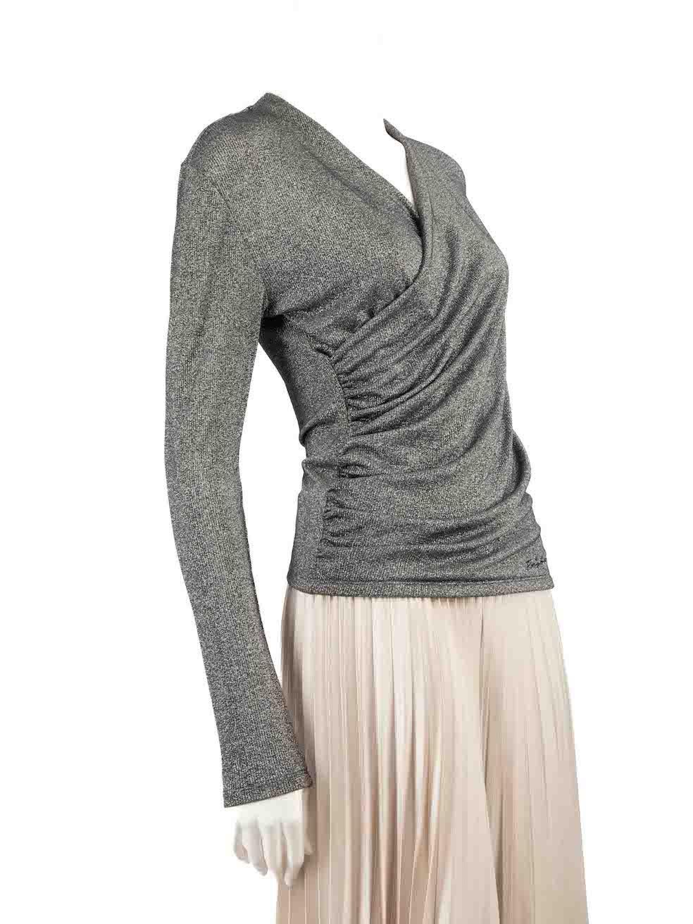 CONDITION is Very good. Hardly any visible wear to top is evident on this used Karl Lagerfeld designer resale item.
 
 
 
 Details
 
 
 Silver
 
 Viscose
 
 Top
 
 Metallic thread
 
 Figure hugging fit
 
 Plunge neck
 
 Ruched side detail
 
 Long