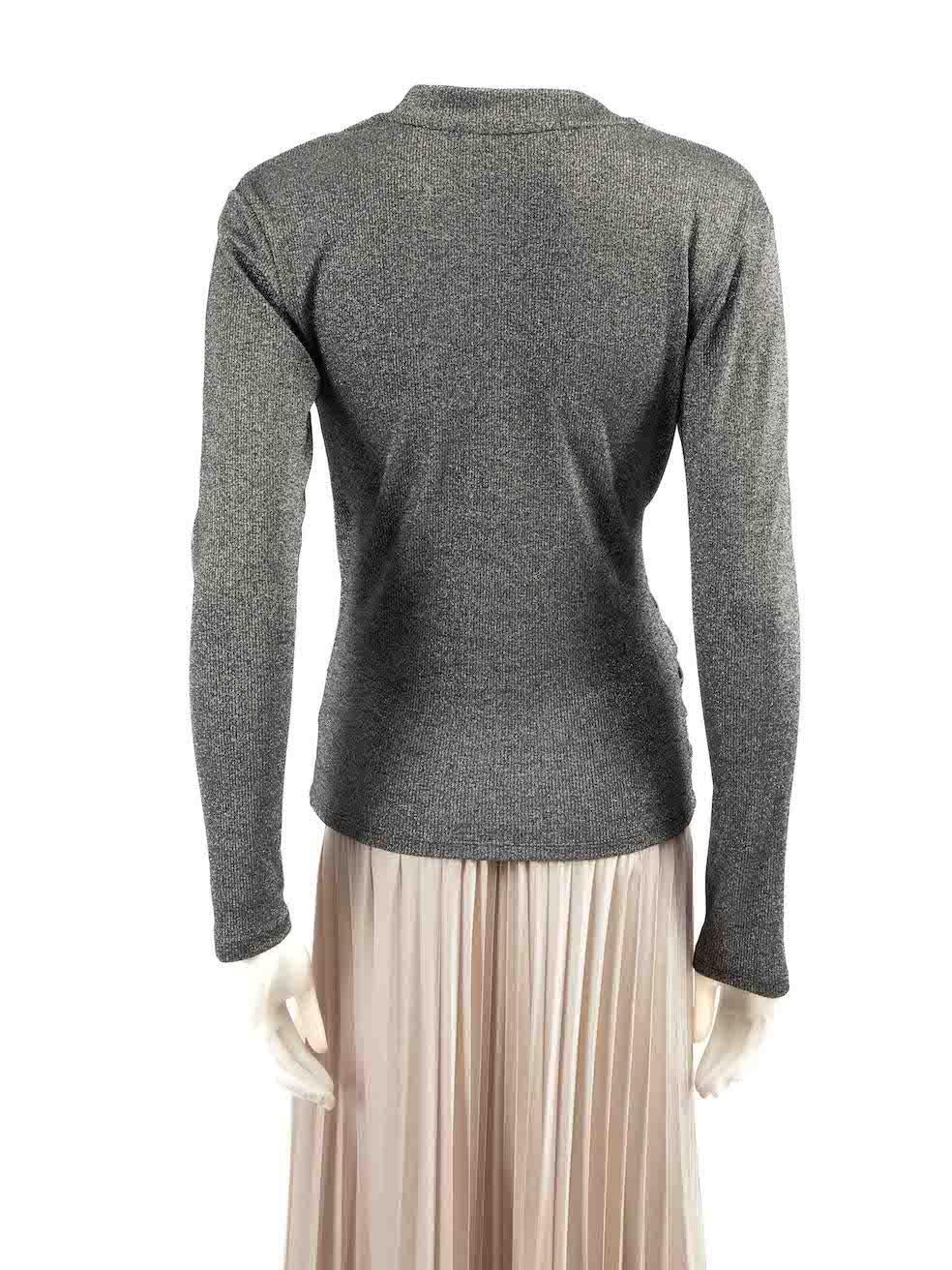 Karl Lagerfeld Silver Glitter Ruched Plunge Top Size S In Good Condition For Sale In London, GB