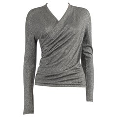 Karl Lagerfeld Silver Glitter Ruched Plunge Top Size S