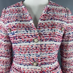 KARL LAGERFELD Size 10 White Red Blue Cotton Blend Boucle Jacket
