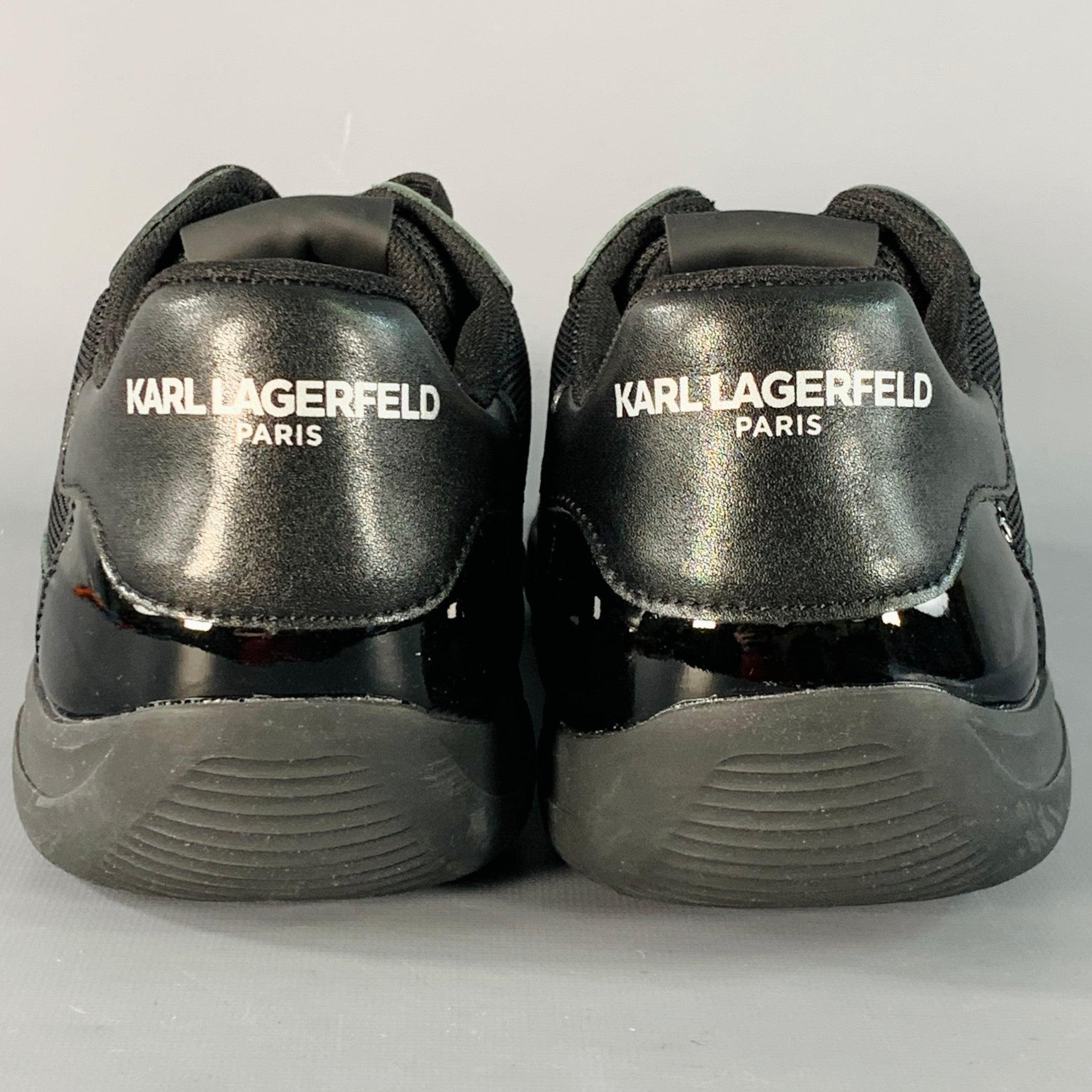 KARL LAGERFELD Größe 12 Schwarz Lackleder Gummisohle Low Top Sneakers im Zustand „Hervorragend“ im Angebot in San Francisco, CA
