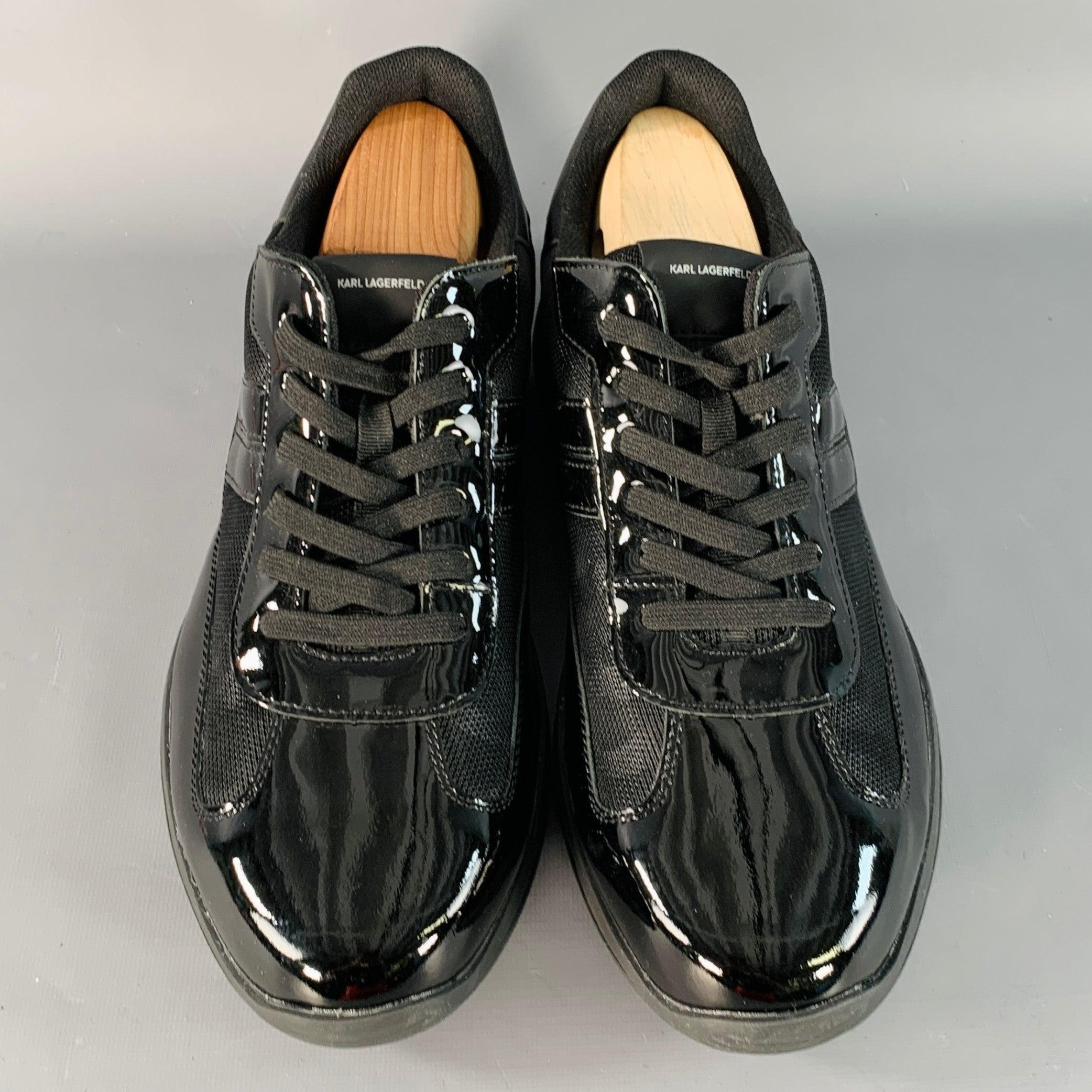 KARL LAGERFELD Größe 12 Schwarz Lackleder Gummisohle Low Top Sneakers Herren im Angebot