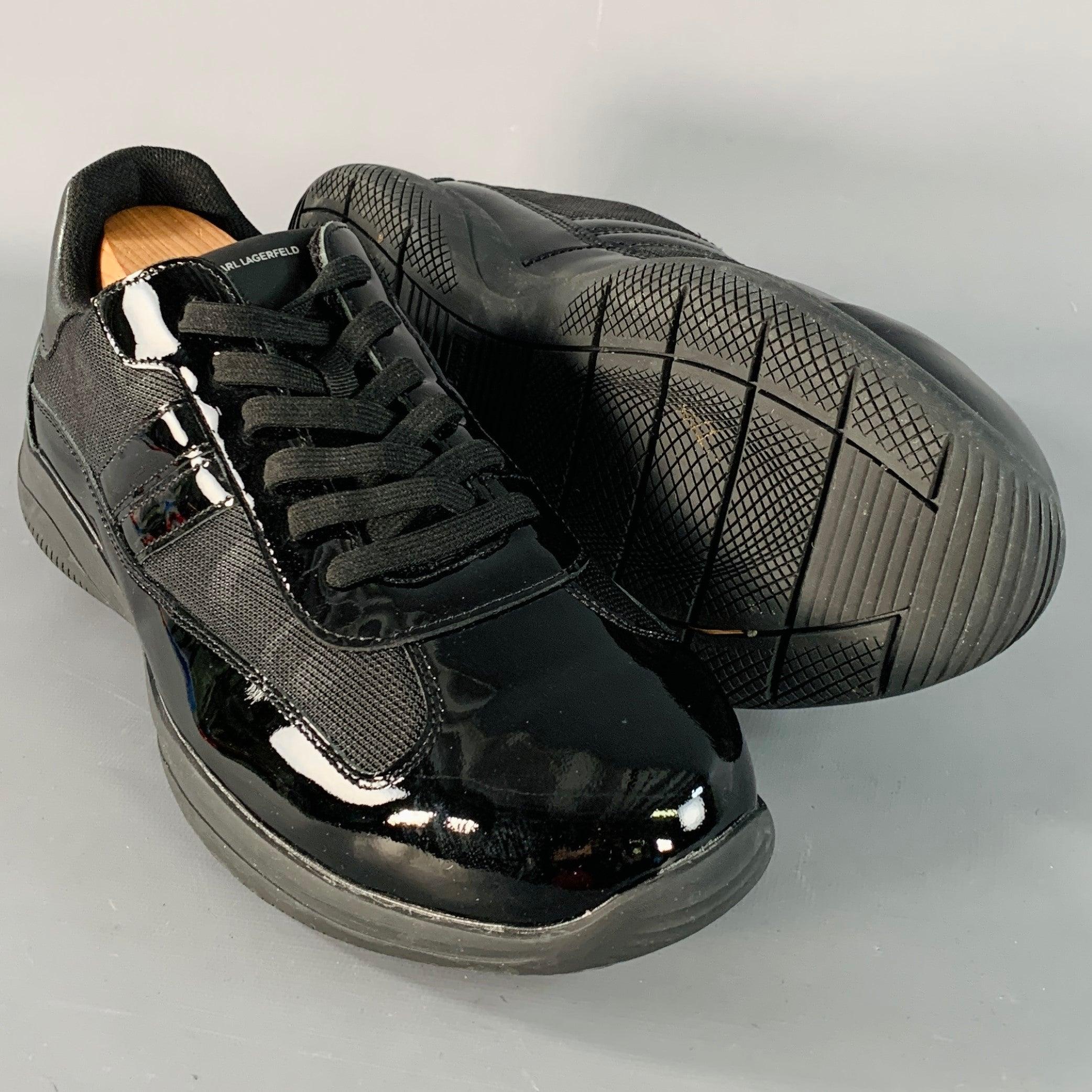 KARL LAGERFELD Größe 12 Schwarz Lackleder Gummisohle Low Top Sneakers im Angebot 1