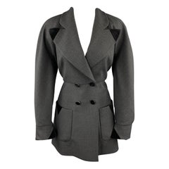 KARL LAGERFELD Size 8 Grey Wool Blend Black Velvet Trim Peak Lapel Coat