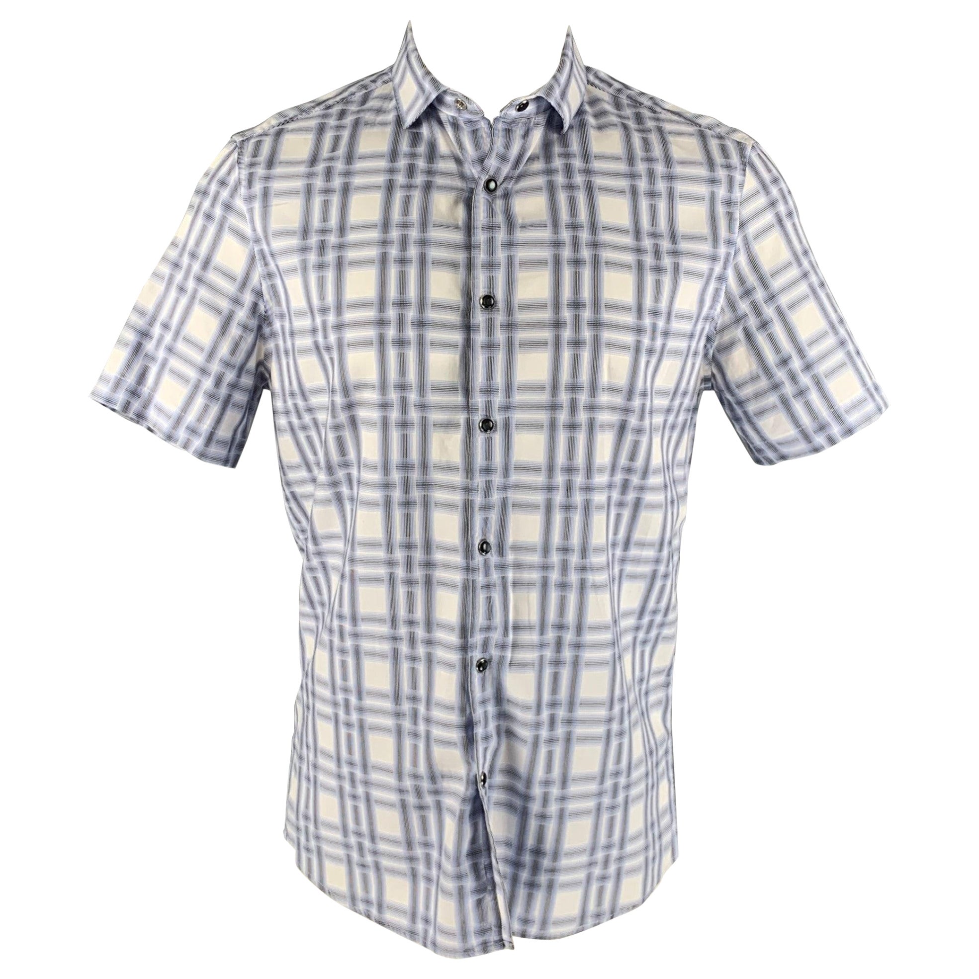 KARL LAGERFELD Camicia a maniche corte in cotone stampato blu e bianco taglia M.