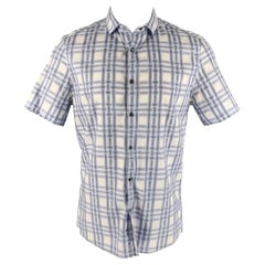 KARL LAGERFELD Camicia a maniche corte in cotone stampato blu e bianco taglia M.