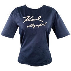 KARL LAGERFELD - Maglietta girocollo in cotone ricamato con logo, taglia M. M. T. I.