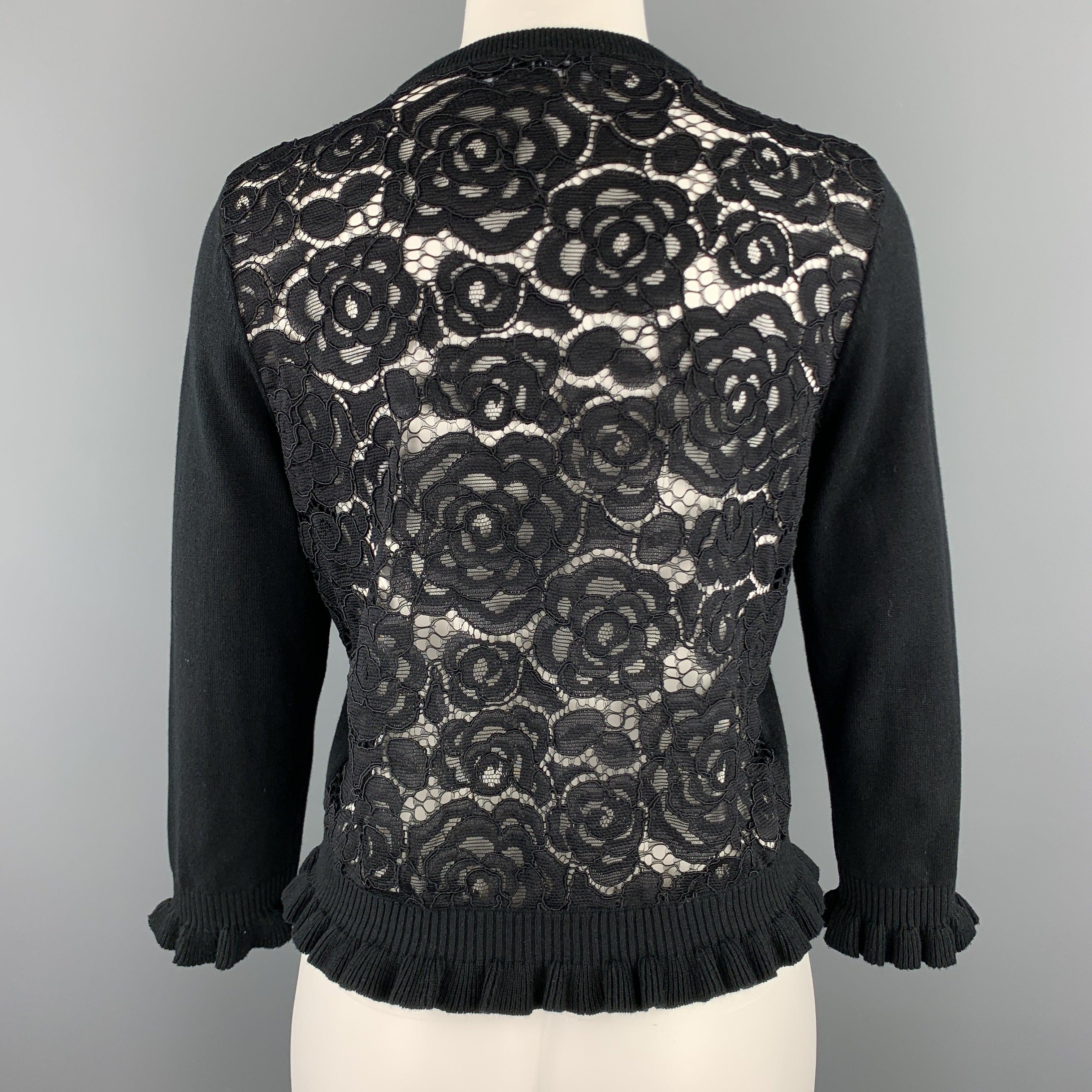 Women's KARL LAGERFELD Size XS Black Cotton Blend Lace Back Ruffle Cardigan For Sale