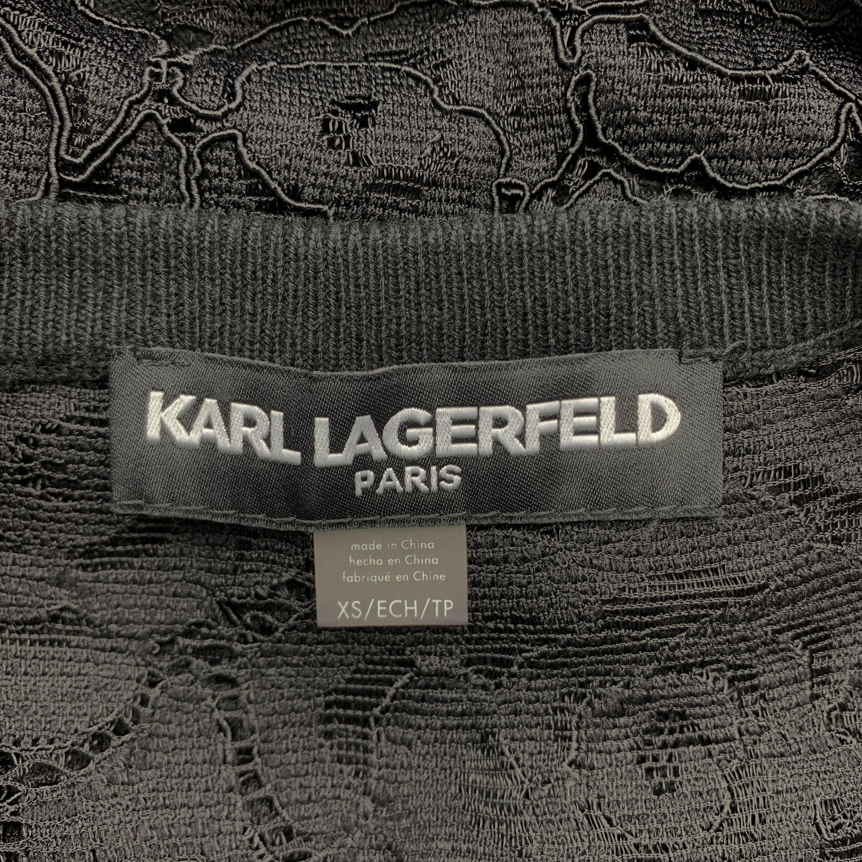 KARL LAGERFELD Size XS Black Cotton Blend Lace Back Ruffle Cardigan For Sale 2