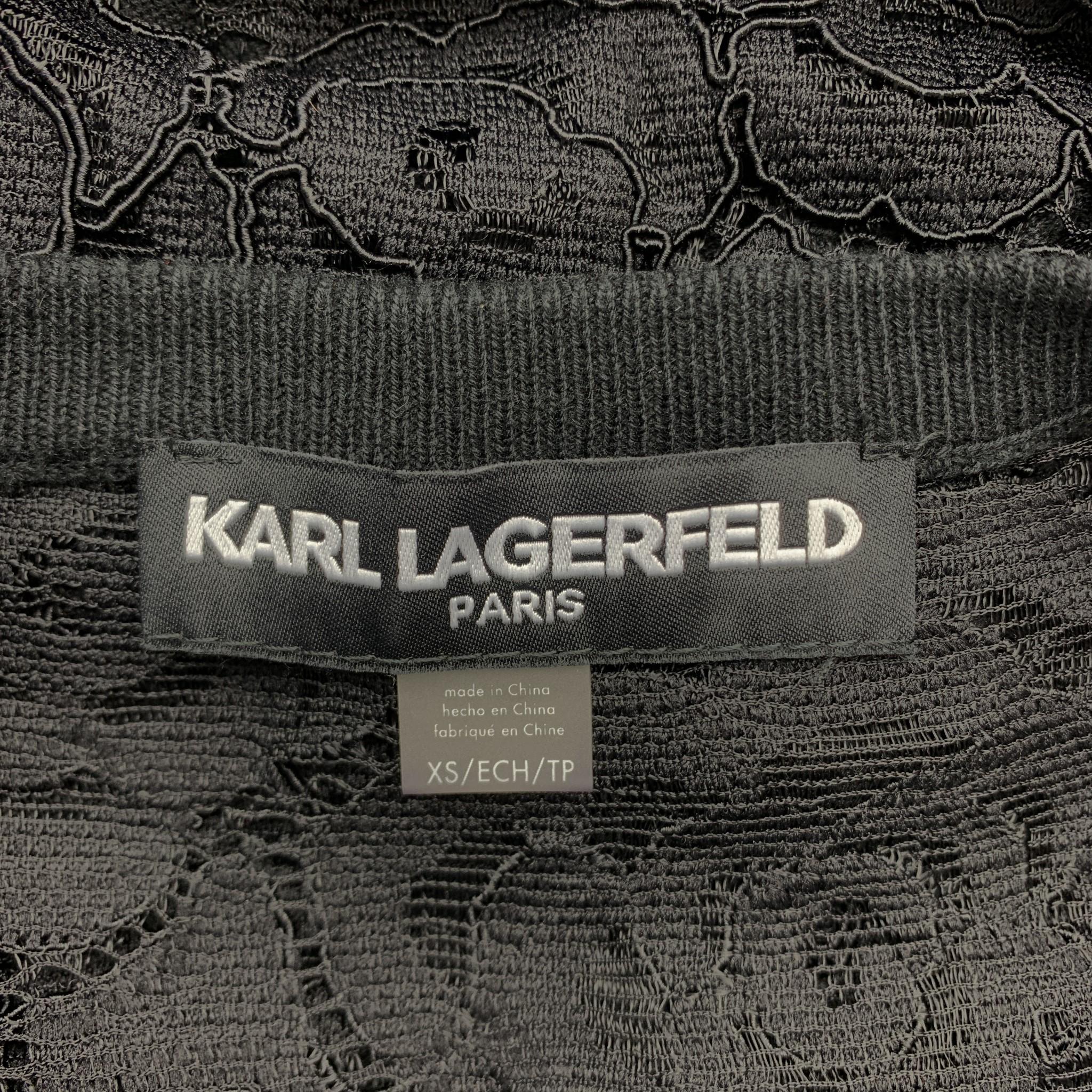 KARL LAGERFELD Size XS Black Cotton Blend Lace Back Ruffle Cardigan In Excellent Condition In San Francisco, CA